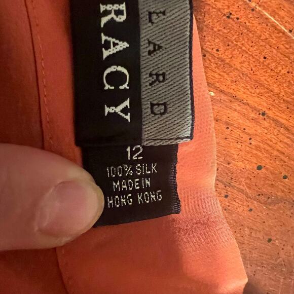 Peach Silk Blouse Linda Allard Ellen Tracy VTG Silk Blouse sz 12 Faux split fron - Picture 4 of 10